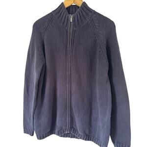 Lands End Navy Blue Chunky Full Zip Mock Neck Women’s Cardigan Sweater Small 6-8